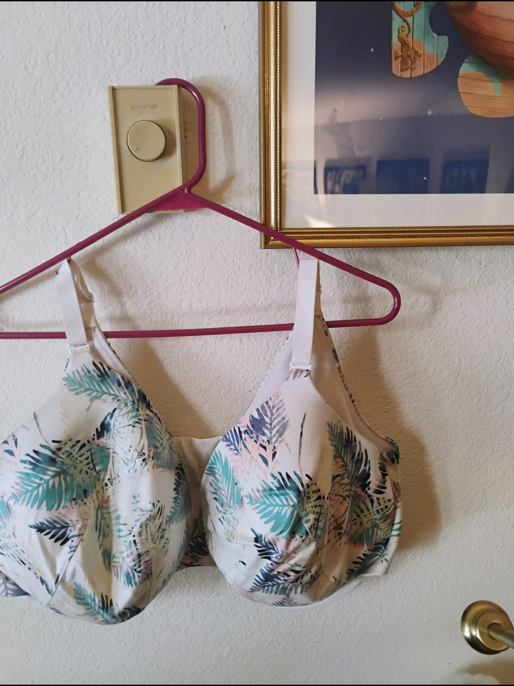 Cacique Cream Bra with Teal and Navy Leaf Print